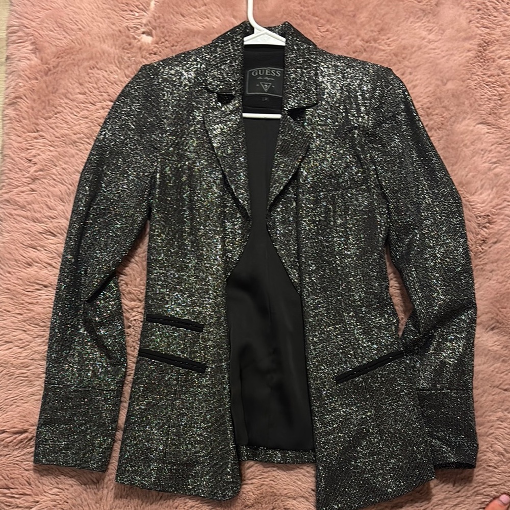 GUESS Women's Black Glitter Blazer
